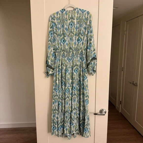 Zara Blue and Green Long Sleeve Maxi Dress - Picture 4 of 6